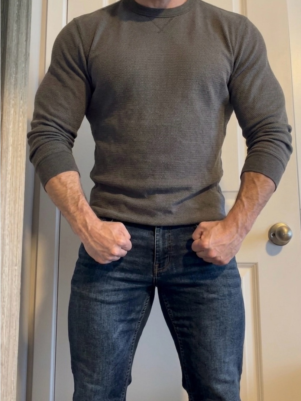 Filson Men's Grey Textured Crewneck Sweater